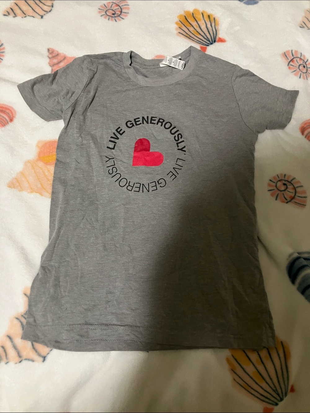 Bella Canvas Gray Short-Sleeve Tee with Pink Heart Graphic